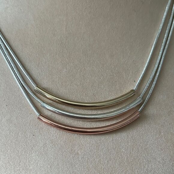 Nine West Tri-Tone multi strand Necklace - Picture 1 of 5